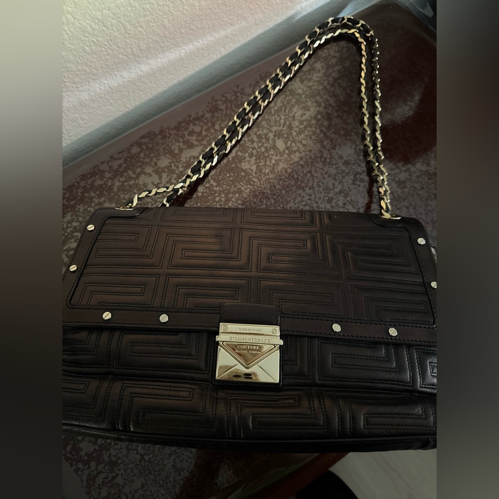 Versace Black Embossed Shoulder Bag